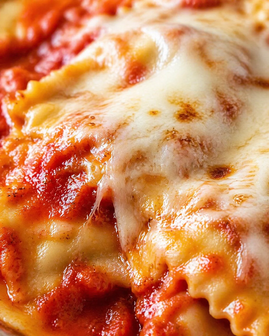 Tight detail shot of Easy 4-Ingredient Crockpot Ravioli highlighting texture