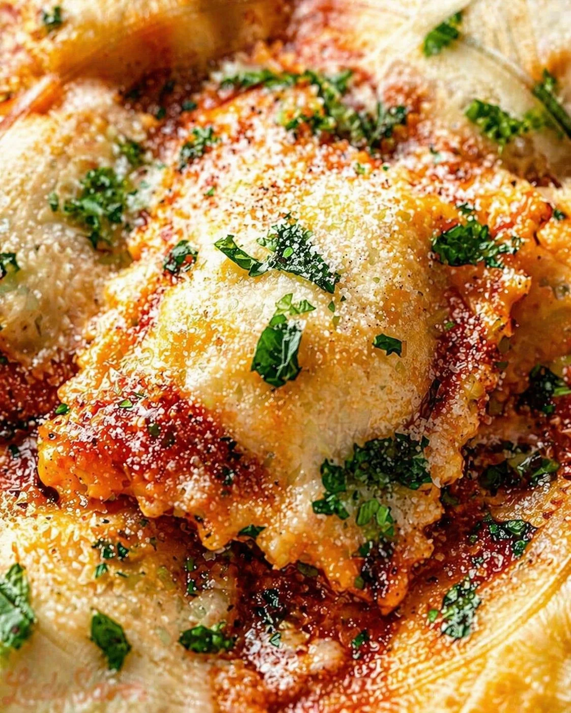closing_final_dish-placeholder.png Tight detail shot of Baked Ravioli highlighting texture