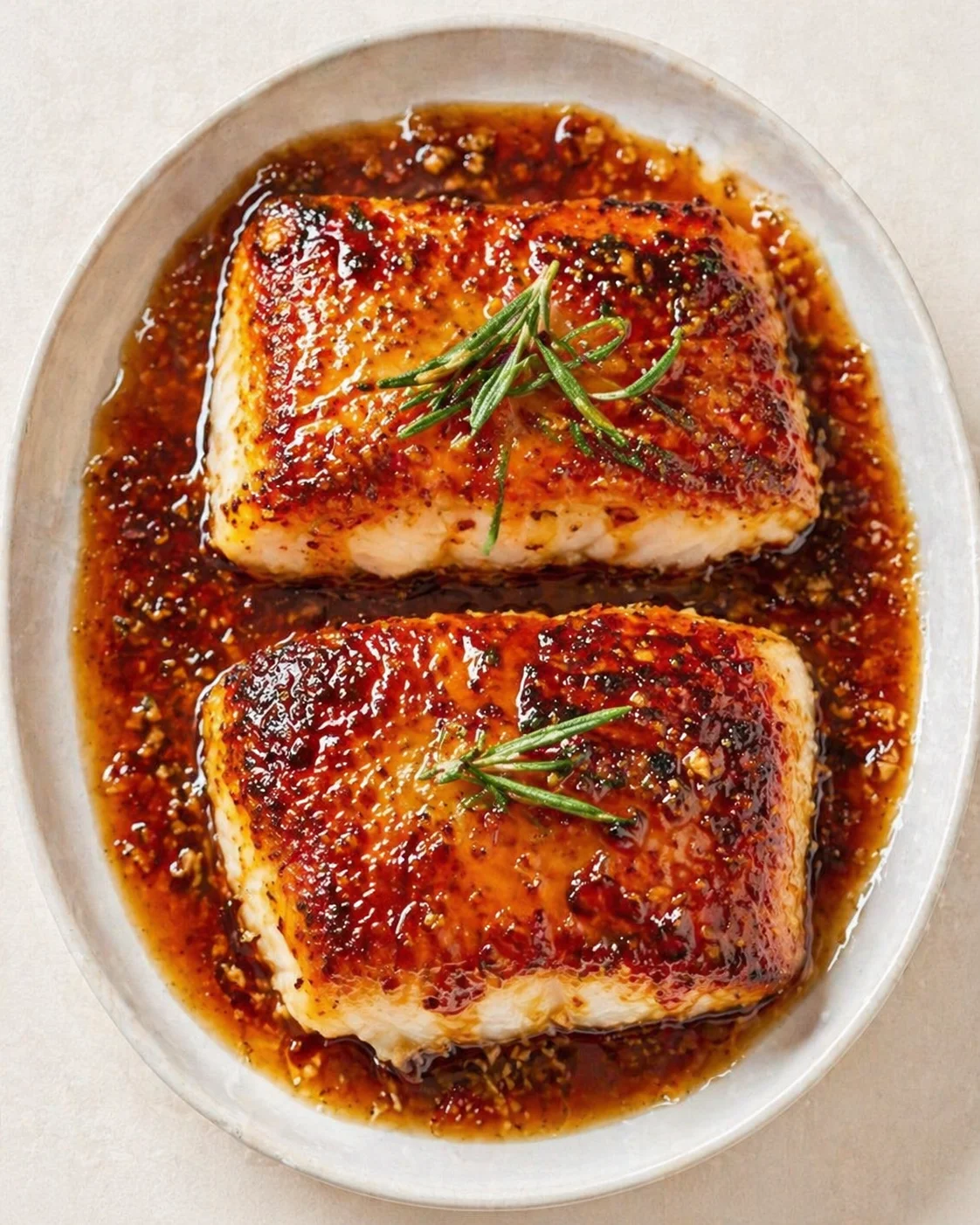 Straight-down overhead view of Baked Cod with Honey Soy Marinade