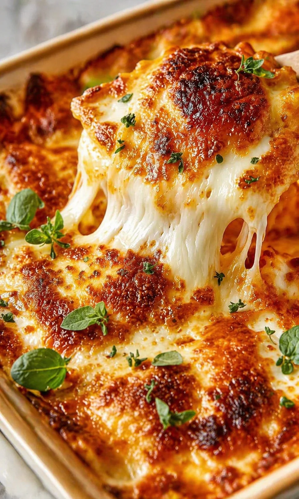 Final plated Delish Cheesy Ravioli Bake Recipes served as a hero shot