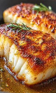 Final plated Baked Honey Marinated Cod served as a hero shot