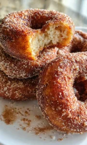 Final plated Irresistible Apple Cider Donuts With Cinnamon Sugar Crust served as a hero shot