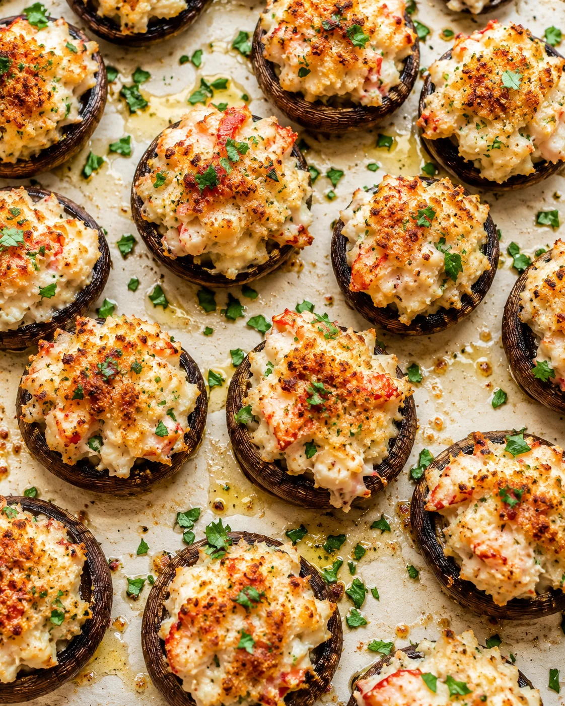 Baked stuffed mushroom bites with creamy cheese filling and golden crumb topping.
