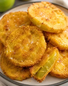 Crispy air fryer fried green tomatoes with golden coating and tender insides.