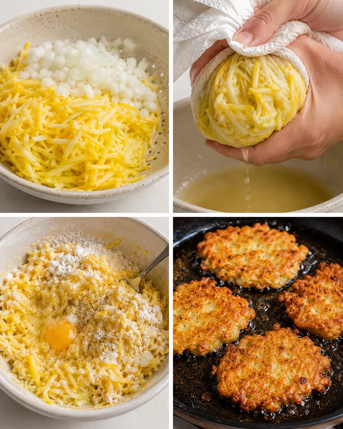 Old Fashioned Squash Fritters Recipe Golden crispy squash fritters freshly fried in a skillet, perfect for a side dish.
