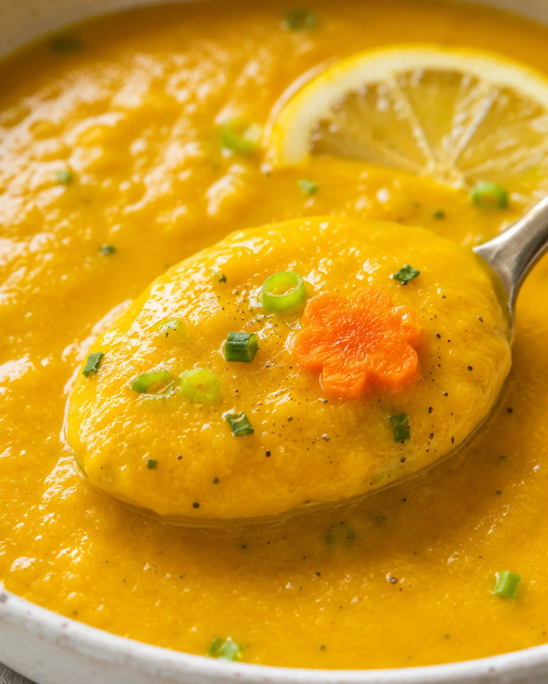 Bright and creamy carrot zucchini soup with lemon and coconut milk.
