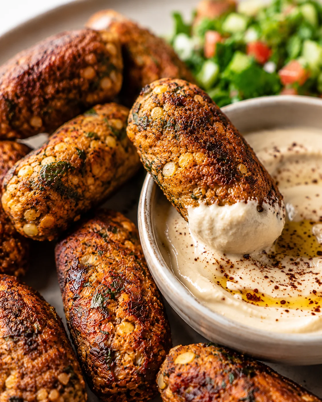Middle Eastern Vegan Tofu Kebabs Crispy, flavorful vegan tofu kebabs served with a creamy dipping sauce and fresh salad.