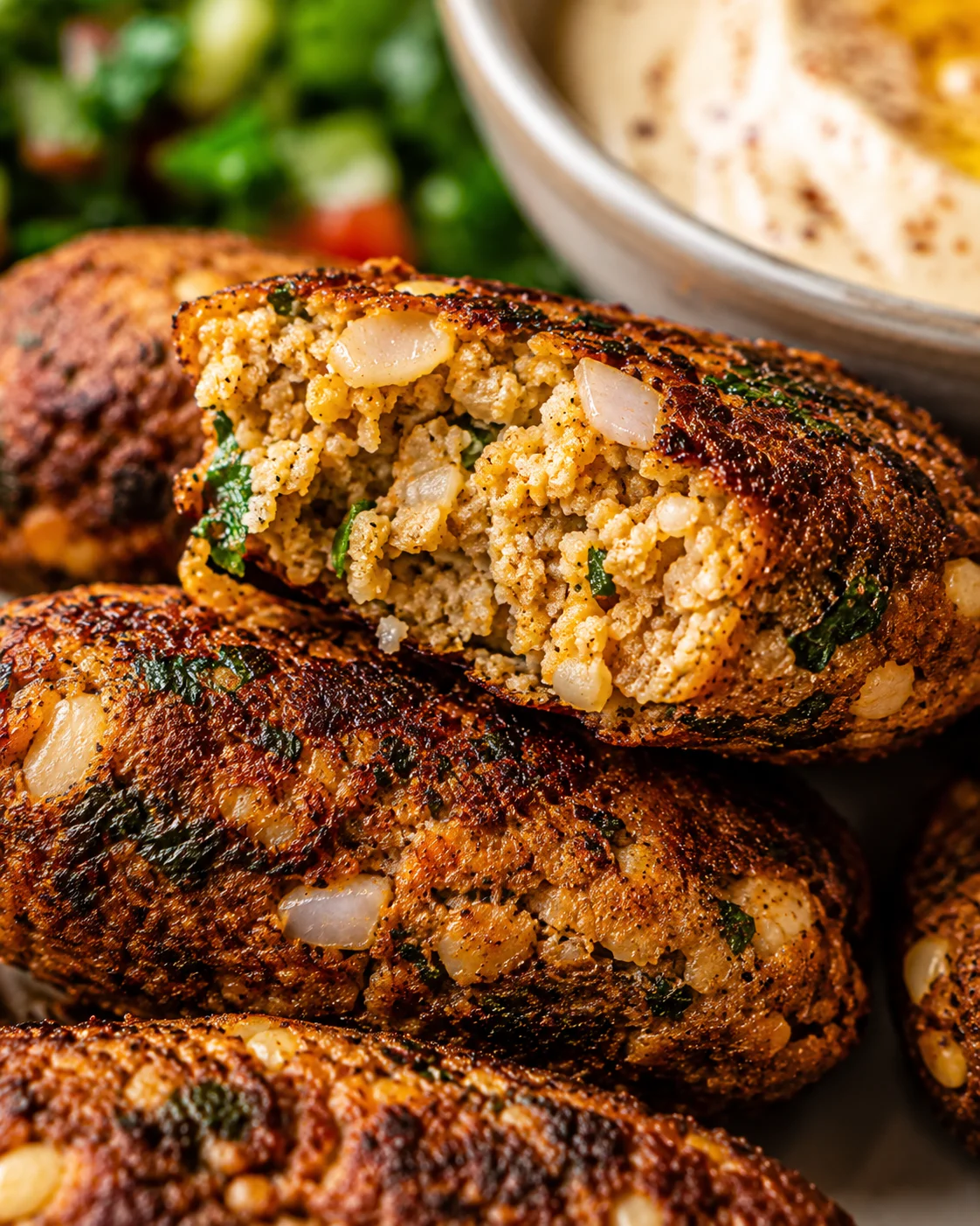 Middle Eastern Tofu Kebabs Close-up of crispy, flavorful vegan tofu kebabs with herbs and spices
