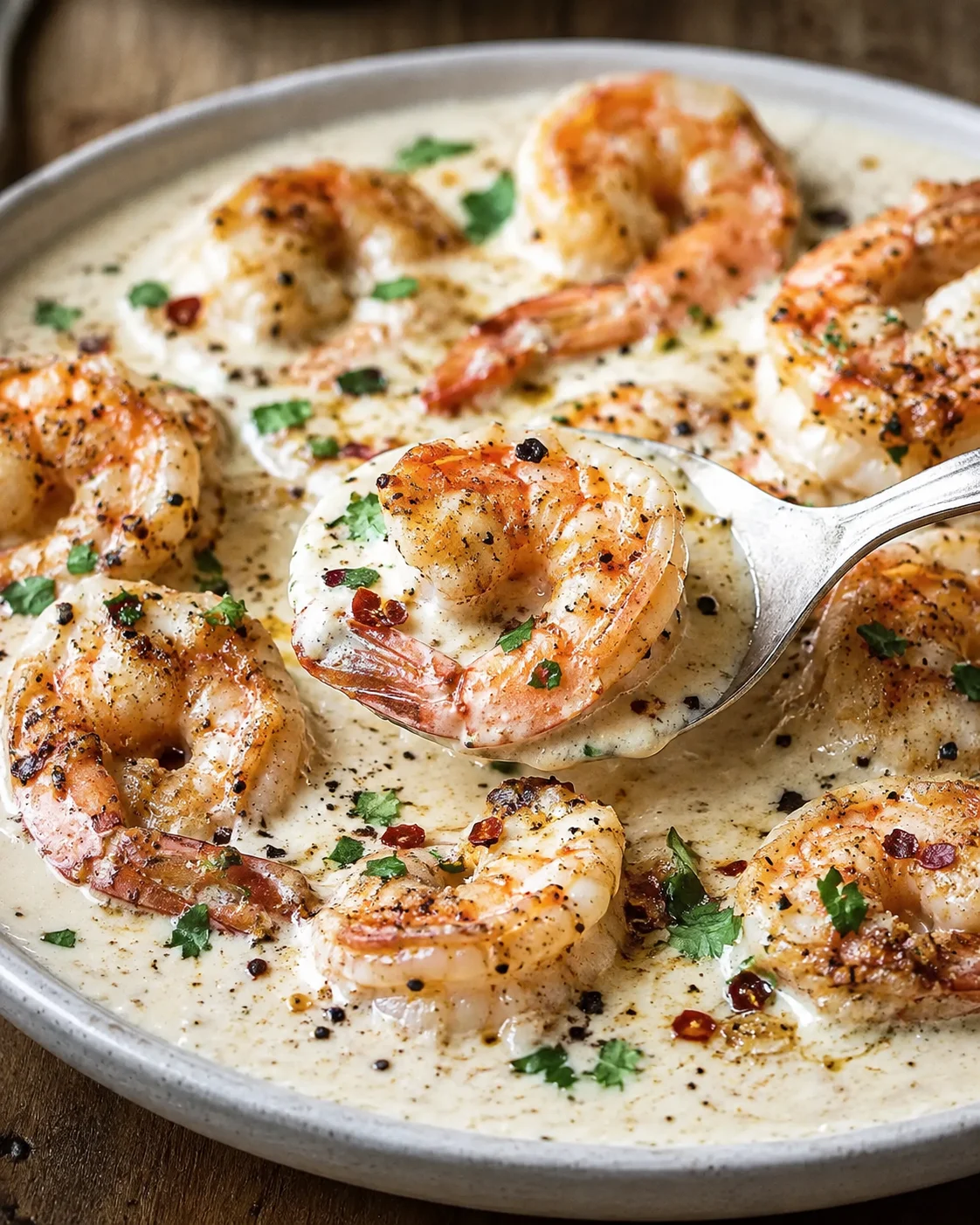 Garlic Shrimp in Coconut Milk Creamy garlic shrimp with coconut milk and fresh herbs in a serving dish